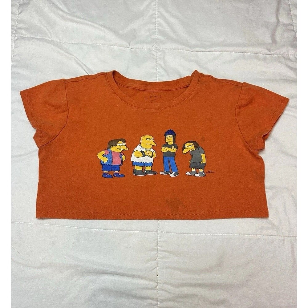 Y2K Simpsons Bullies Crop T Shirt Orange Size S/M Womens Baby Tee Matt Groening